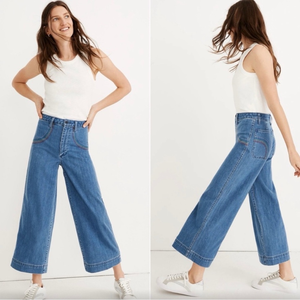 Madewell Emmett Wide Leg Rainbow Stitch Jeans
